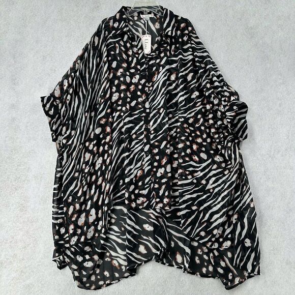 NWT L Love Animal‎ Print Cover Up 1XL / 2XL Lightweight Top Blouse Semi-Sheer - Picture 1 of 9